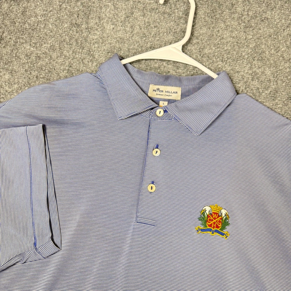 Peter Millar Summer Comfort Weston Hills Polo Shirt Mens Large Blue Striped Golf